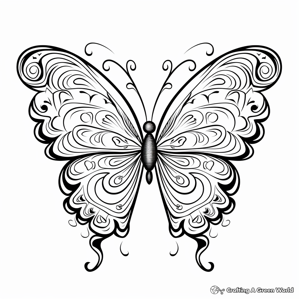 Whimsical Heart with Butterfly Wings Coloring Pages 2