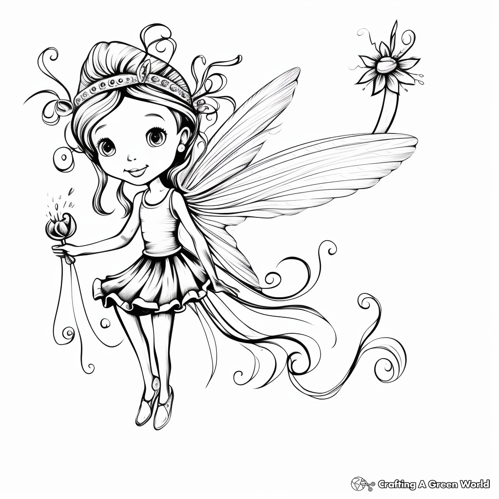 Whimsical Hummingbird and Fairy Coloring Pages 3