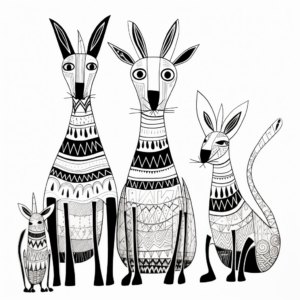 Whimsical Kangaroo Family Coloring Pages 1