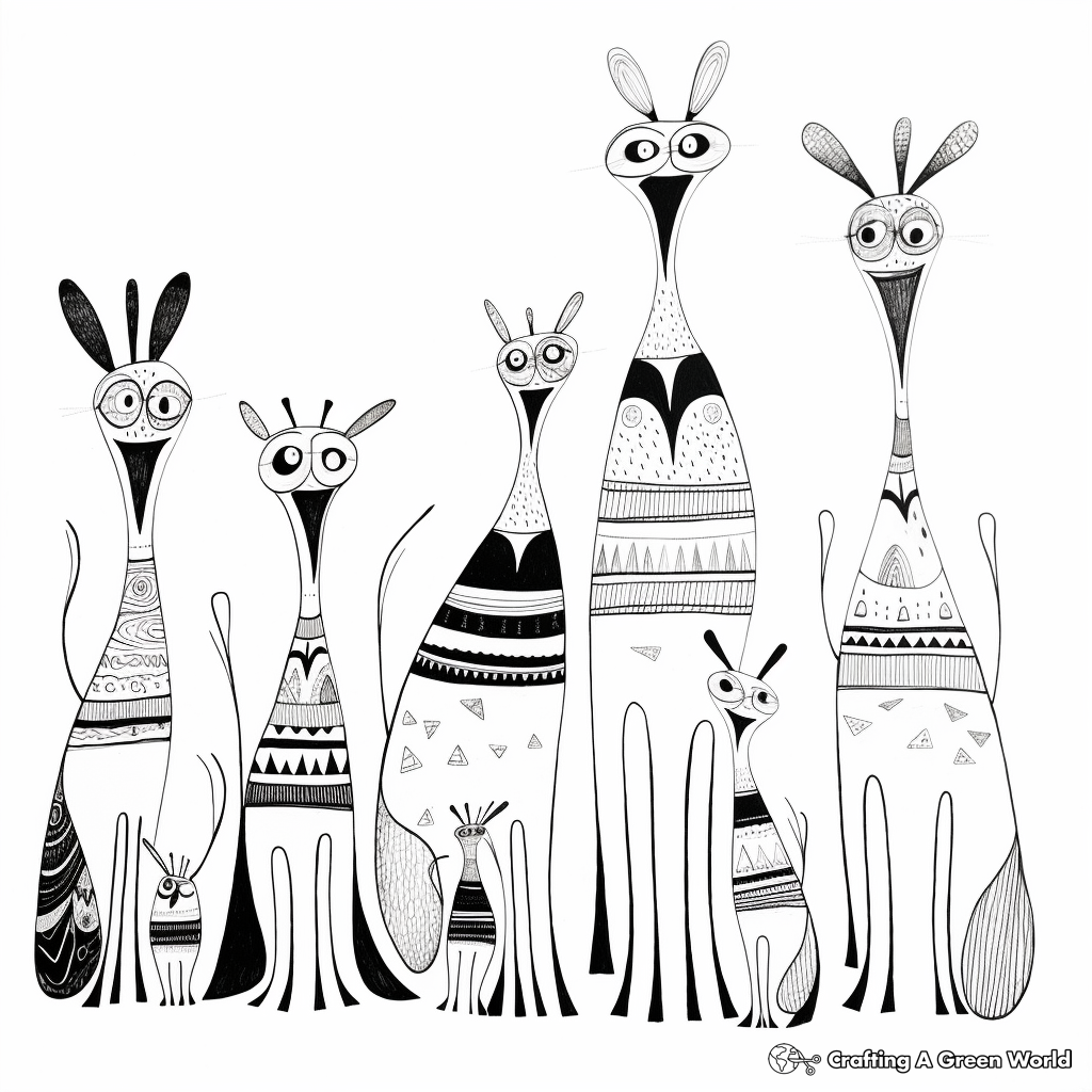 Whimsical Kangaroo Family Coloring Pages 2