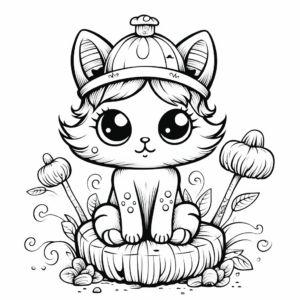 Whimsical Kitty Fairy Under a Mushroom Coloring Pages 4
