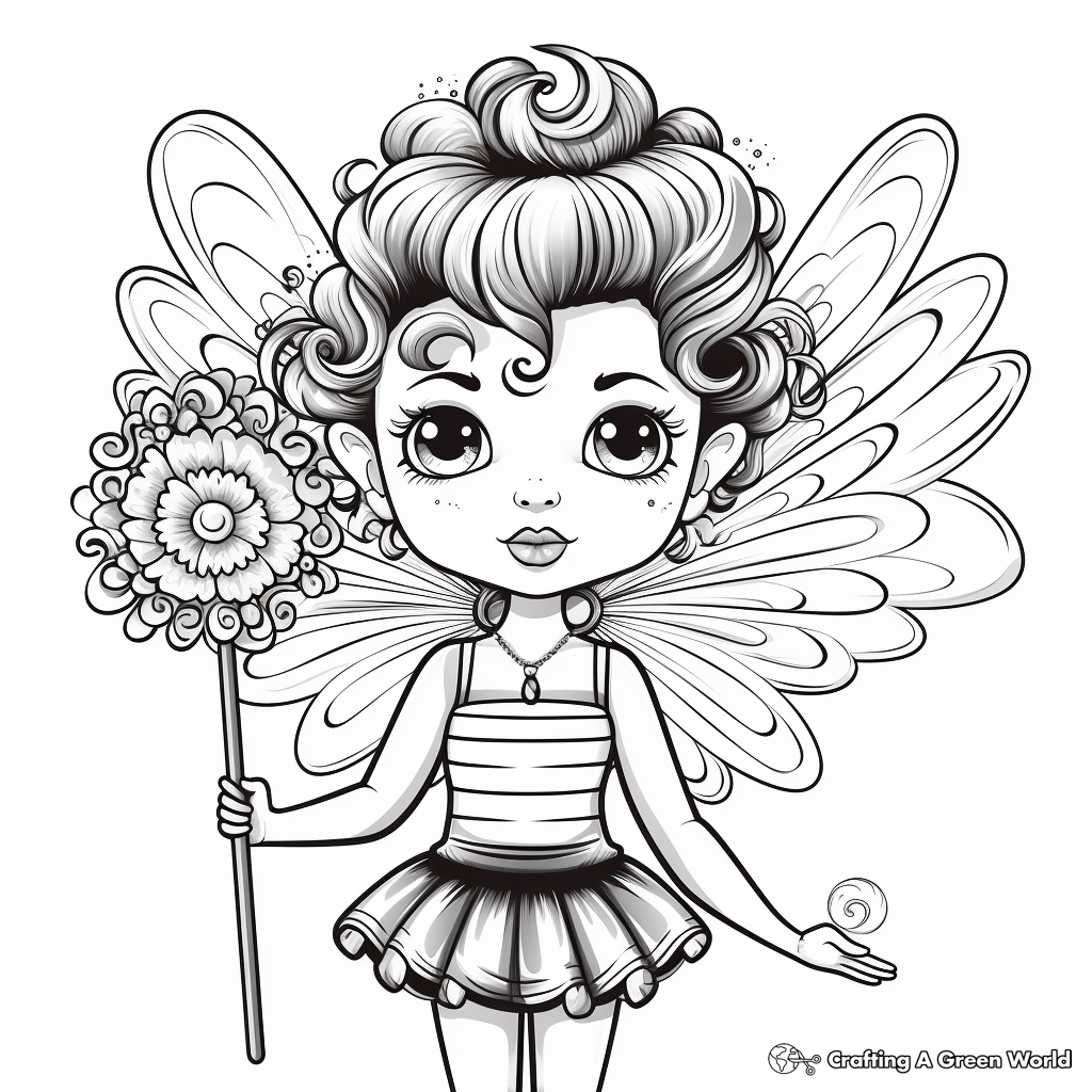 Whimsical Lollipop Fairy Coloring Pages 3