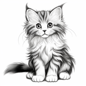 Whimsical Long Haired Kitten Coloring Pages 1