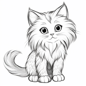 Whimsical Long Haired Kitten Coloring Pages 2