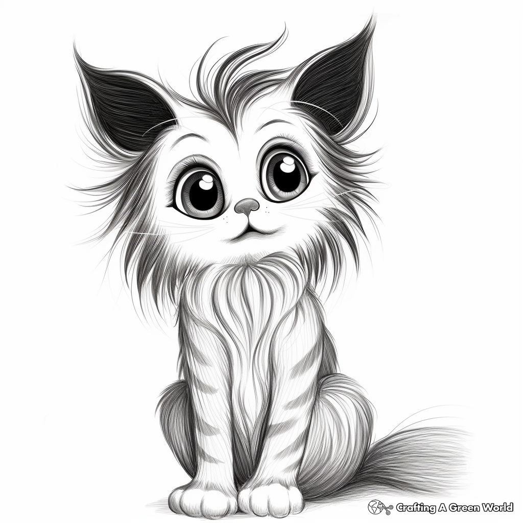 Whimsical Long Haired Kitten Coloring Pages 3