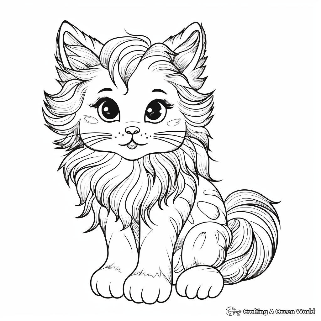 Whimsical Long Haired Kitten Coloring Pages 4