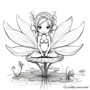 Whimsical Lotus Fairy Coloring Pages 2