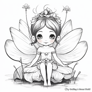 Whimsical Lotus Fairy Coloring Pages 3