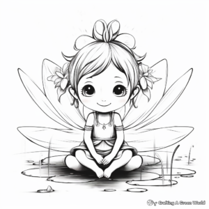 Whimsical Lotus Fairy Coloring Pages 4