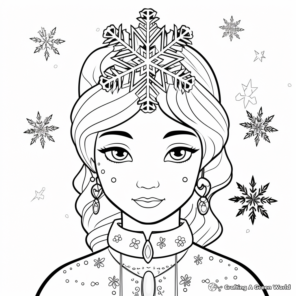 Whimsical Snowfall Princess Coloring Pages 3