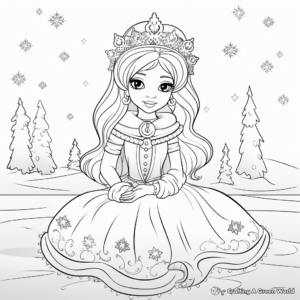 Whimsical Snowfall Princess Coloring Pages 4