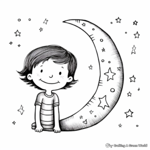 Whimsical Starry Crescent Moon Coloring Pages 1