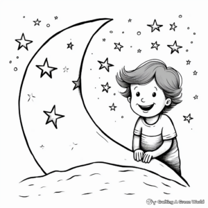 Whimsical Starry Crescent Moon Coloring Pages 2