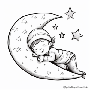 Whimsical Starry Crescent Moon Coloring Pages 3
