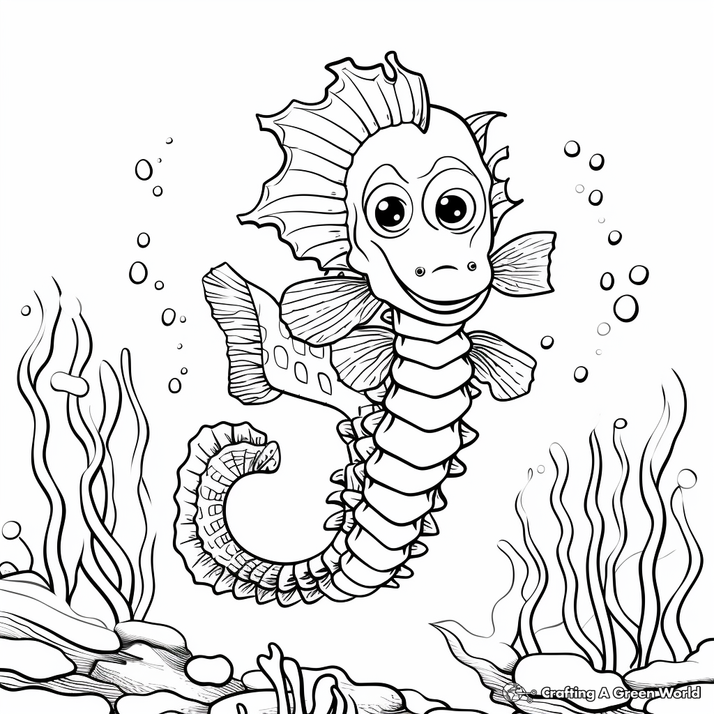 Whimsical 'Thinking of You' Seahorse Coloring Pages 1