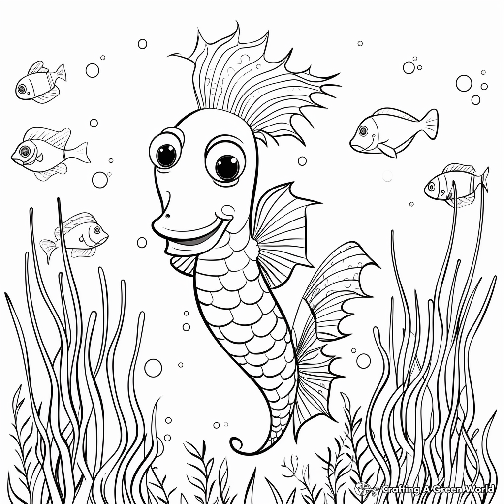 Whimsical 'Thinking of You' Seahorse Coloring Pages 3