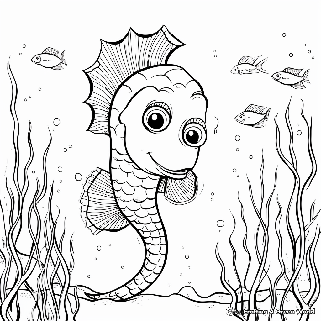 Whimsical 'Thinking of You' Seahorse Coloring Pages 4