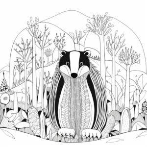 Whimsical Winter Badger Coloring Pages 1