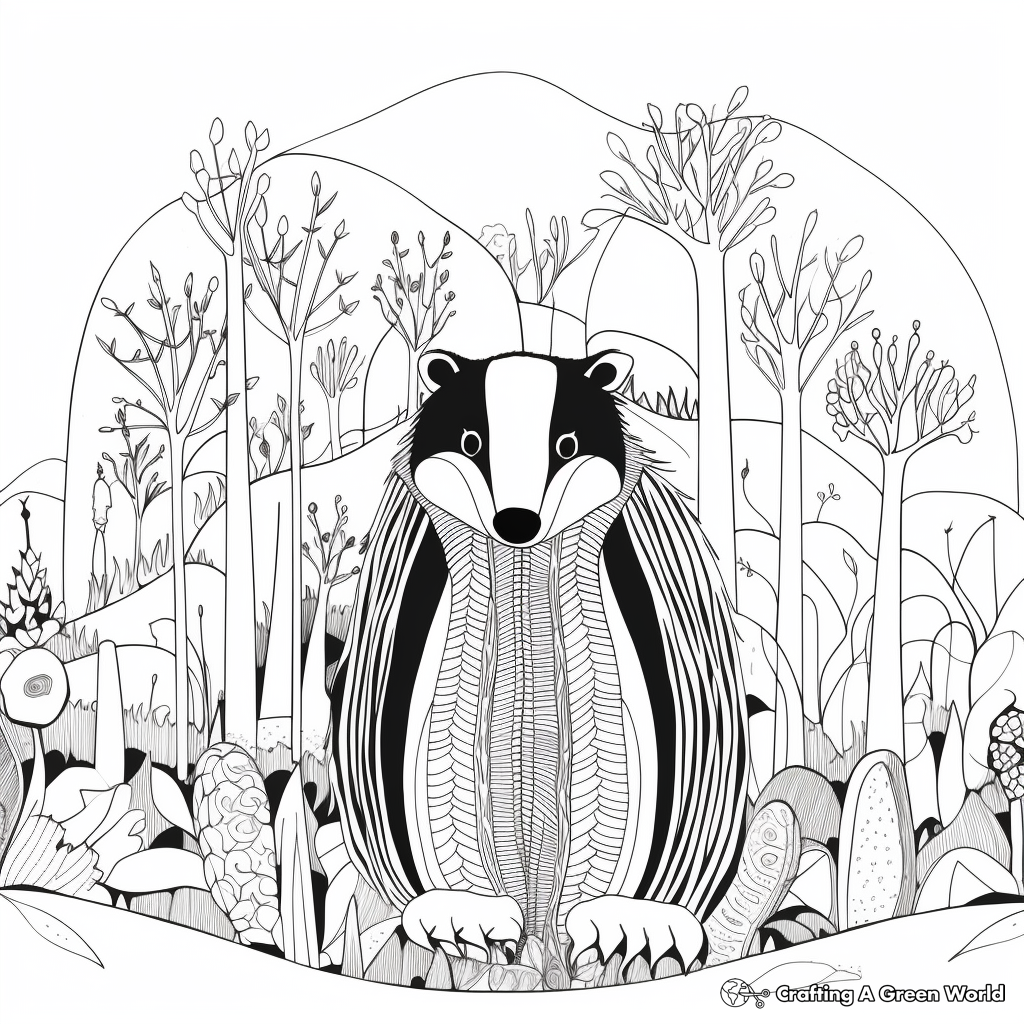 Whimsical Winter Badger Coloring Pages 1