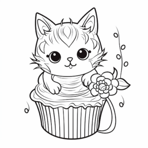 Whimsical Wonderland Cat Cupcake Coloring Pages 1