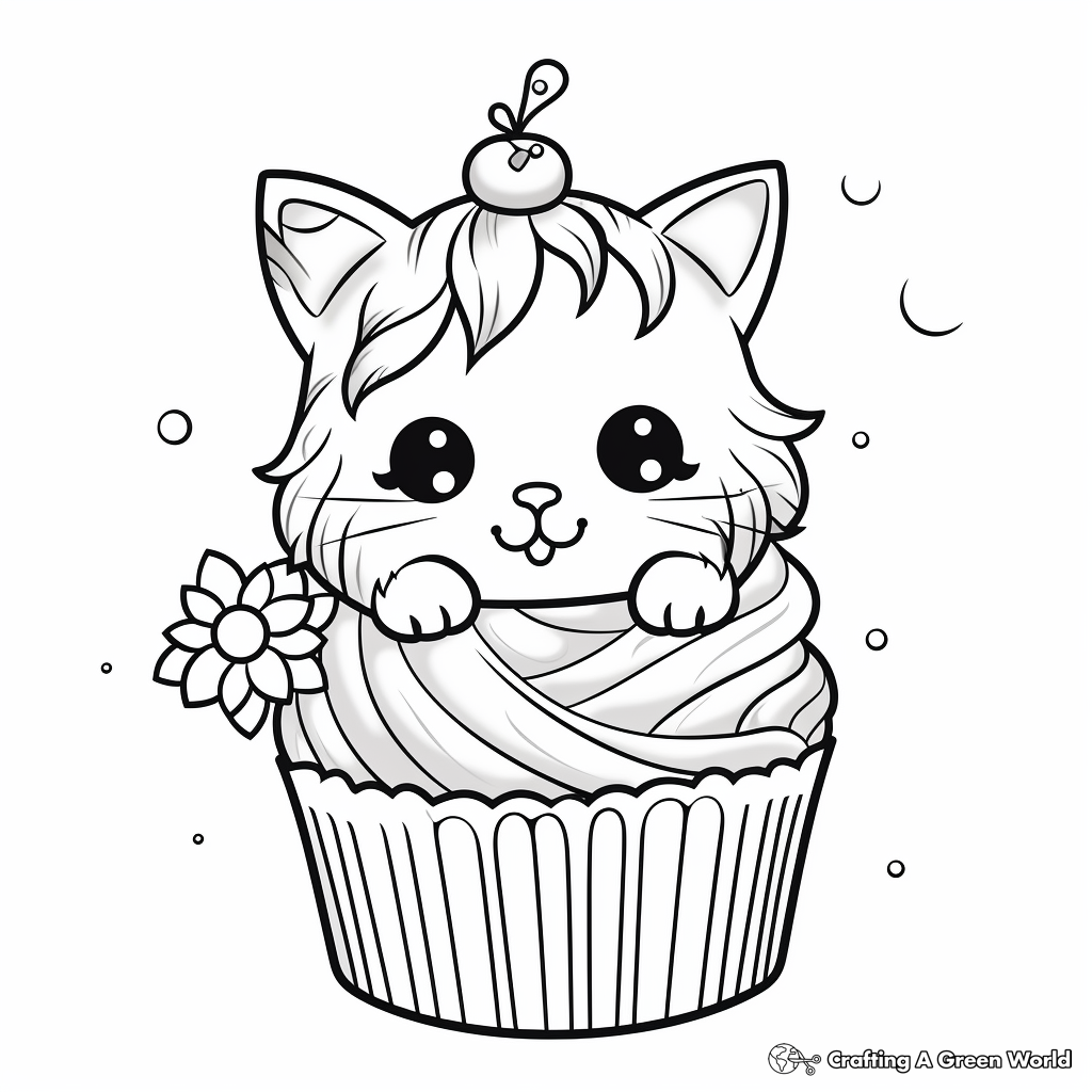 Whimsical Wonderland Cat Cupcake Coloring Pages 3