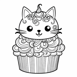 Whimsical Wonderland Cat Cupcake Coloring Pages 4