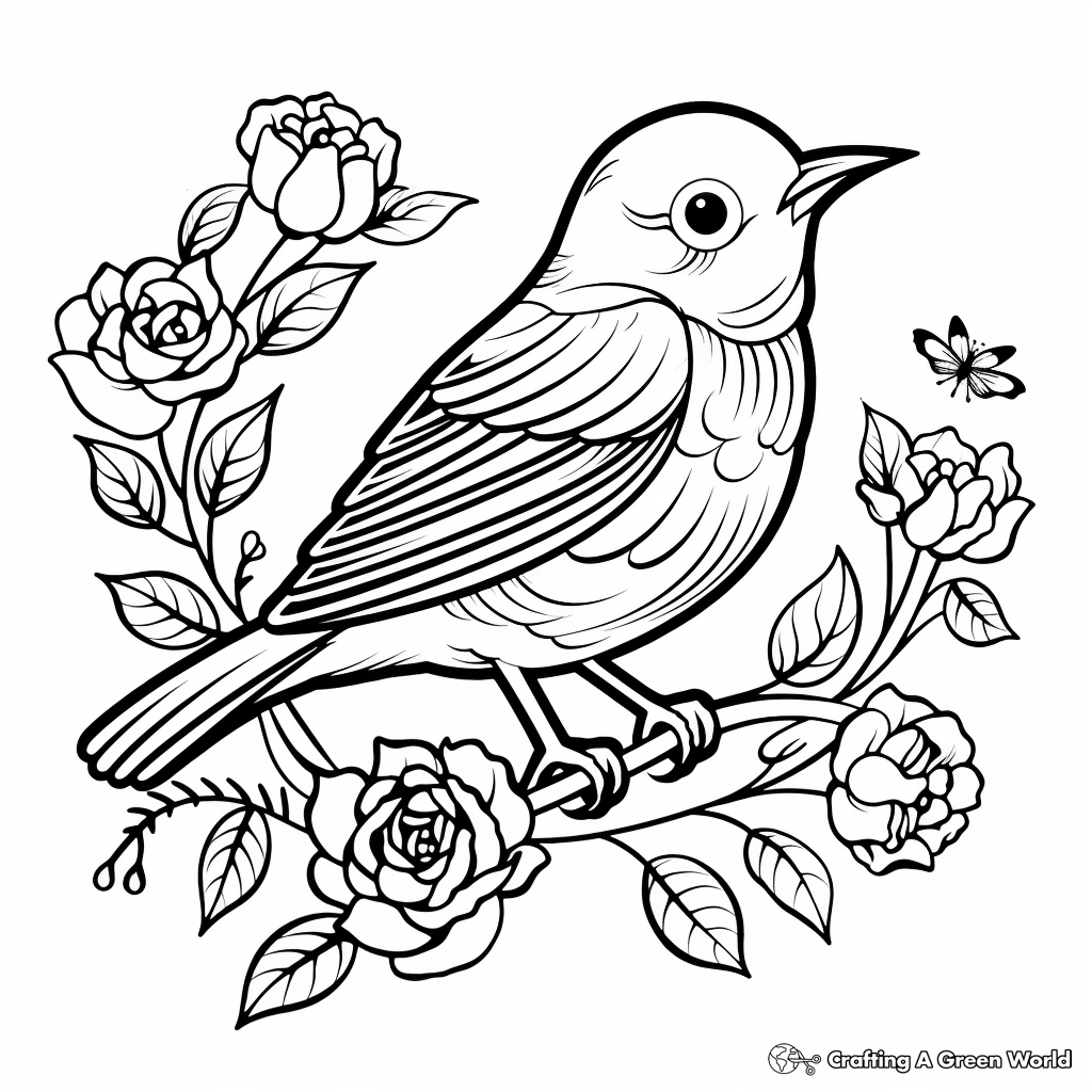 Whimsical Wren and Wildflower Coloring Pages 4