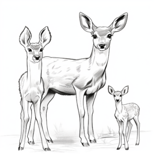 White Tailed Deer Family: Doe and Fawns Coloring Page 1