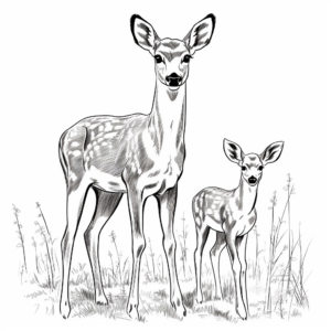 White Tailed Deer Family: Doe and Fawns Coloring Page 2