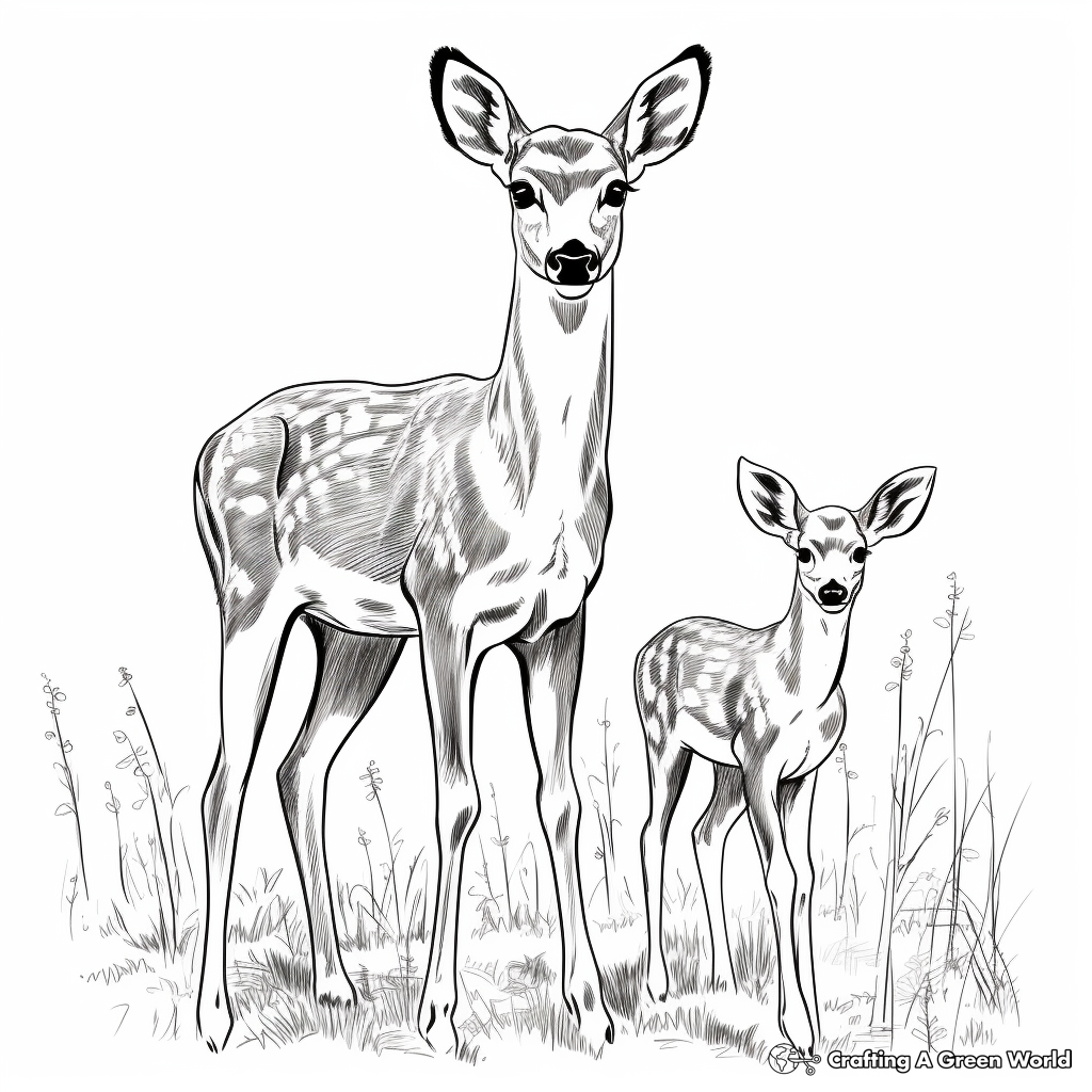 White Tailed Deer Family: Doe and Fawns Coloring Page 2