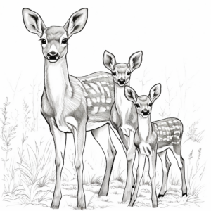White Tailed Deer Family: Doe and Fawns Coloring Page 3