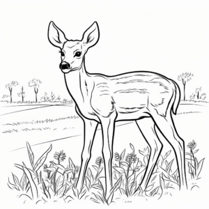 White Tailed Deer Grazing Field Coloring Page 1