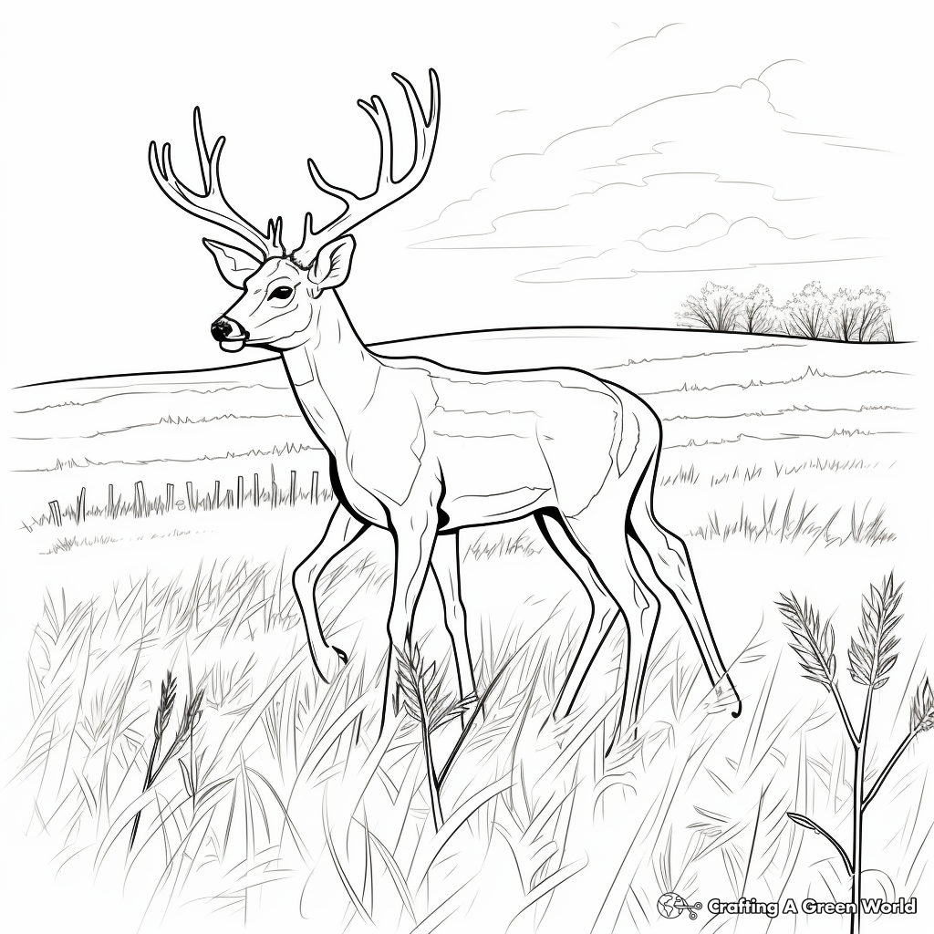 White Tailed Deer Grazing Field Coloring Page 2