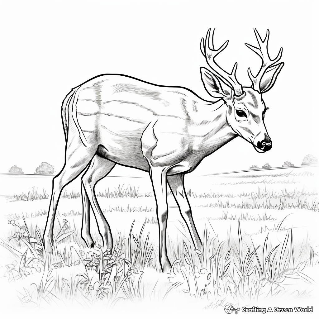 White Tailed Deer Grazing Field Coloring Page 3