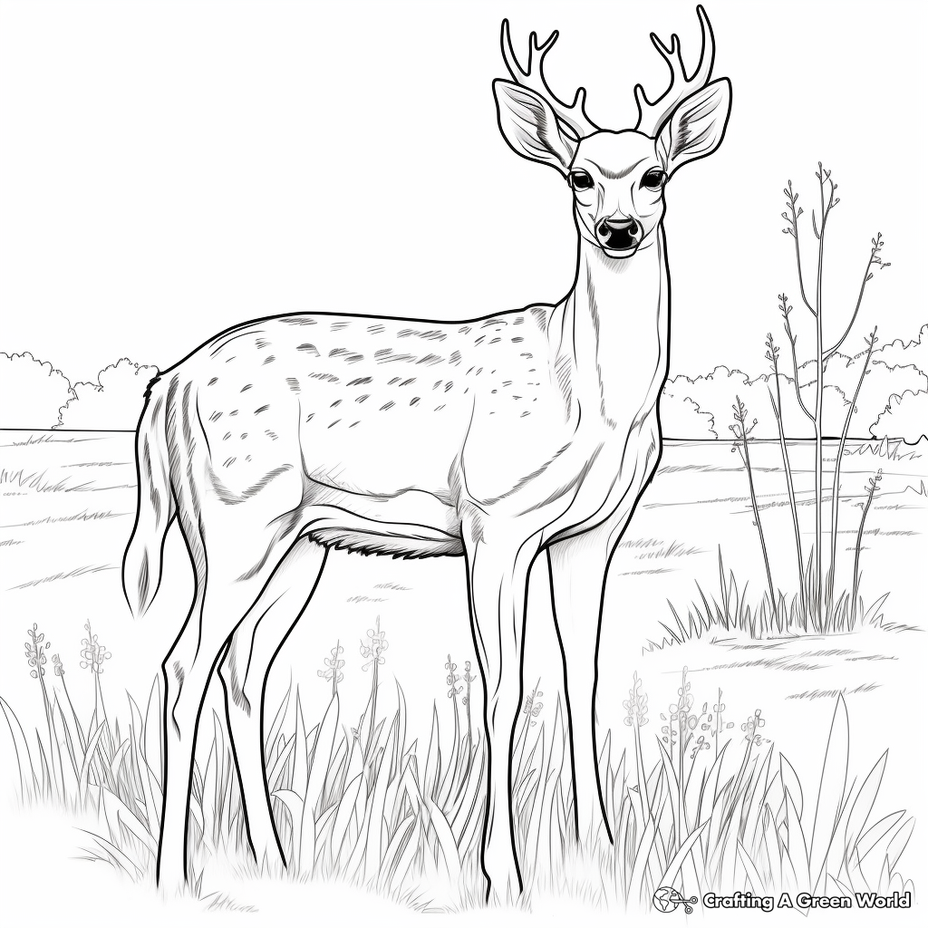 White Tailed Deer's Savanna Habitat Coloring Page 2