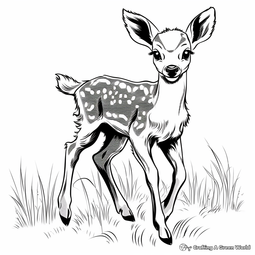 Whitetail Fawn in the Grass Coloring Pages 1