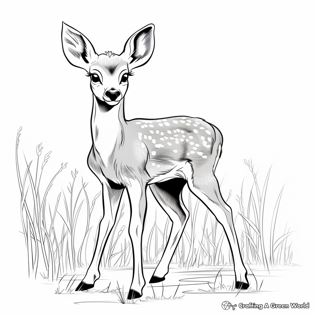 Whitetail Fawn in the Grass Coloring Pages 3