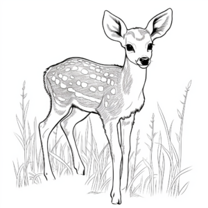 Whitetail Fawn in the Grass Coloring Pages 4