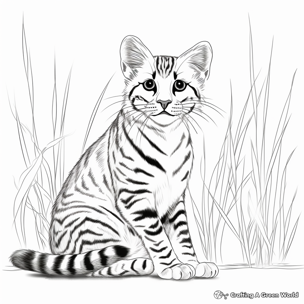 Wild Bengal Cat in the Jungle Coloring Pages 1