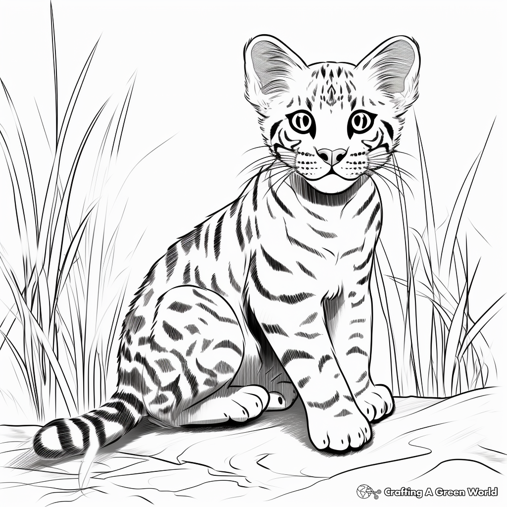Wild Bengal Cat in the Jungle Coloring Pages 4