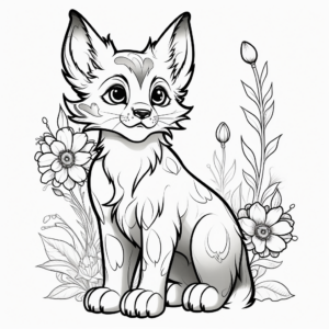 Wild Lynx and Wildflower Coloring Pages 2