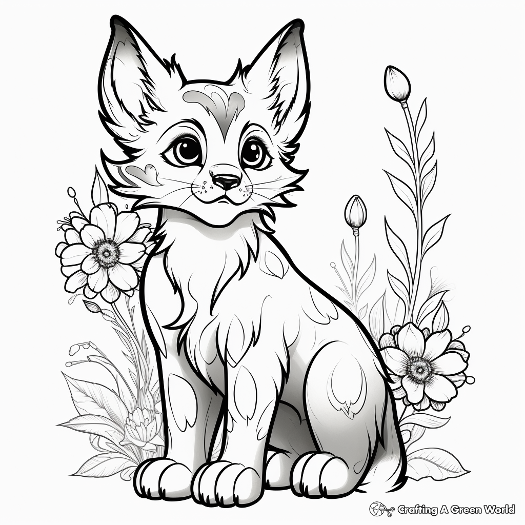 Wild Lynx and Wildflower Coloring Pages 2