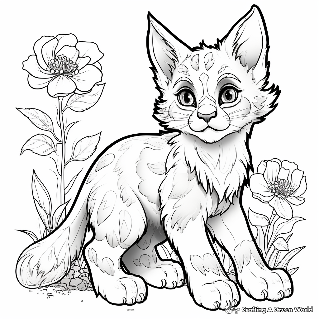 Wild Lynx and Wildflower Coloring Pages 3