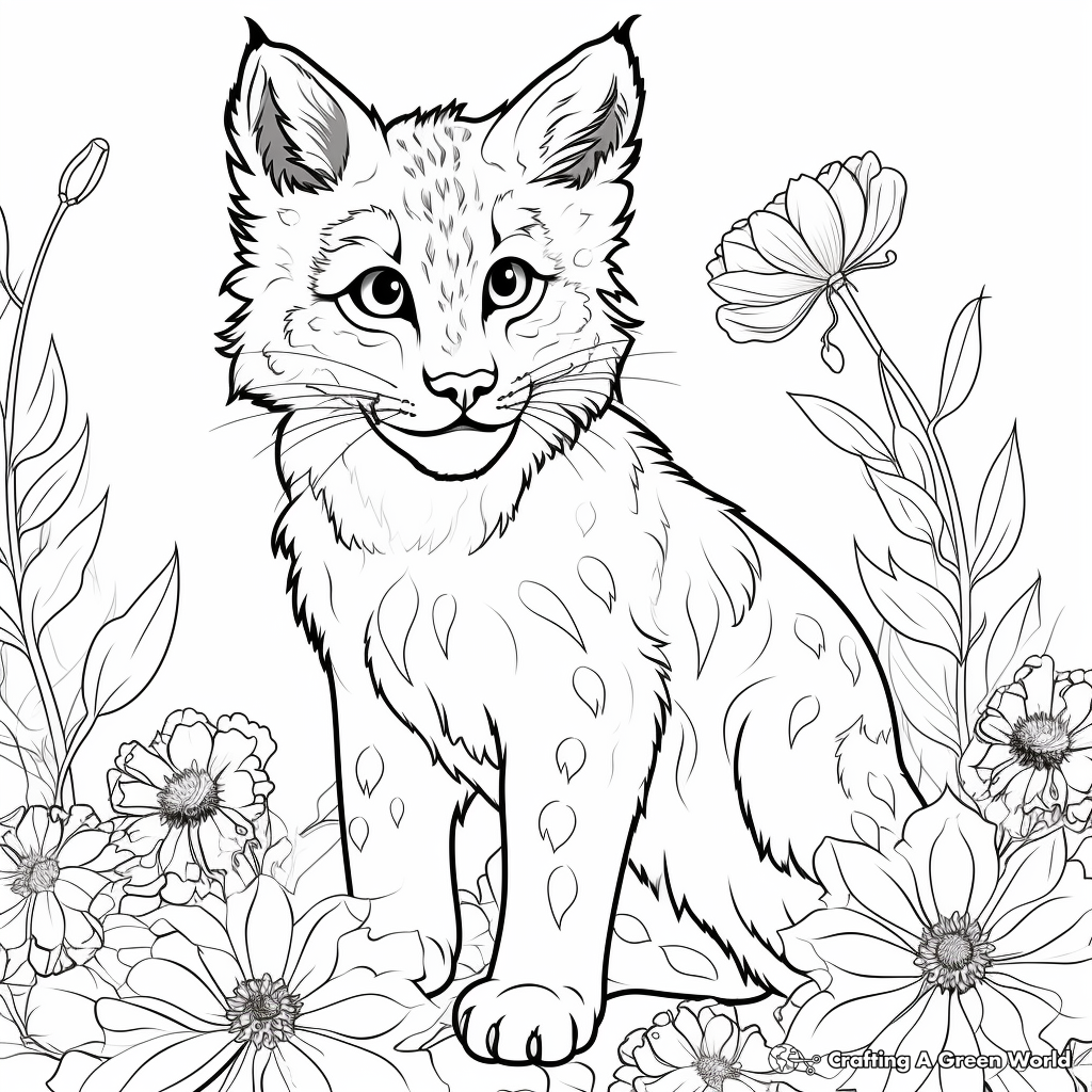 Wild Lynx and Wildflower Coloring Pages 4