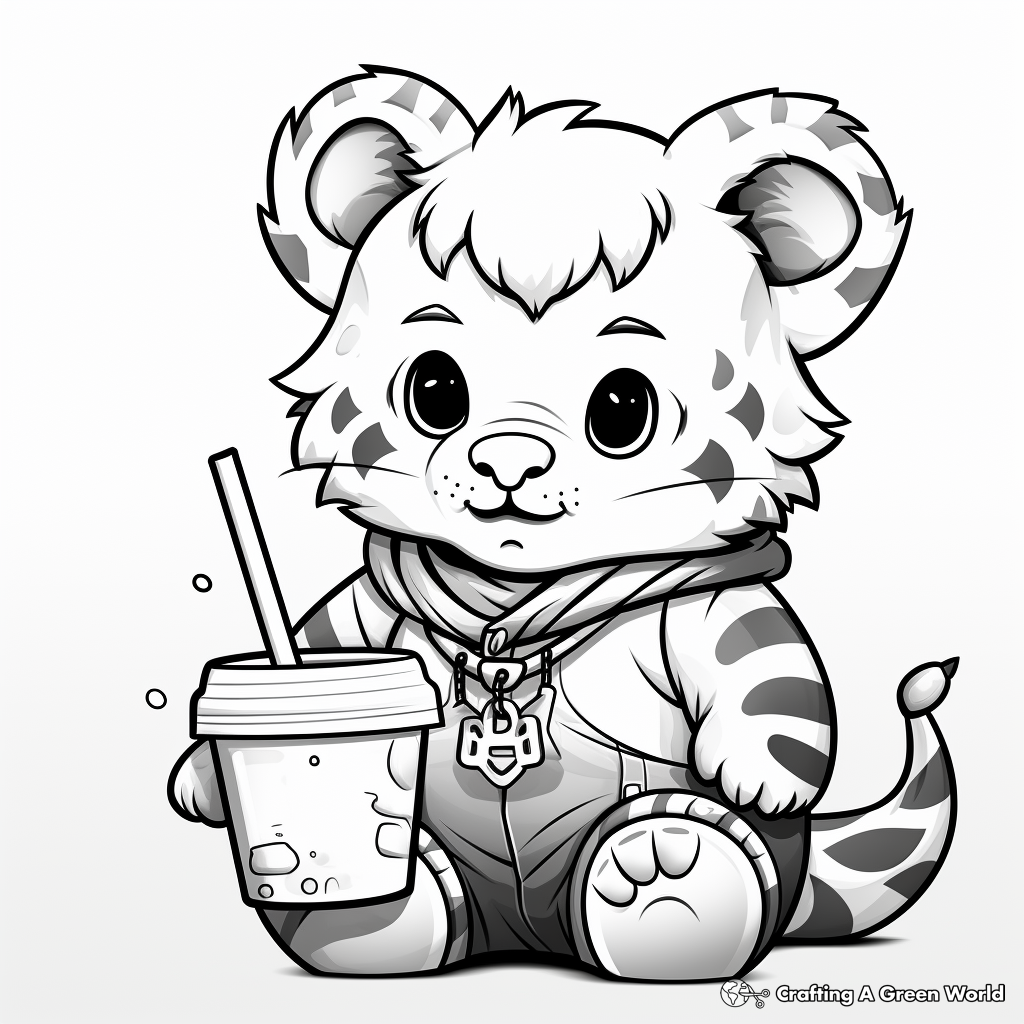 Wild Tiger Drinking Boba Coloring Pages 1