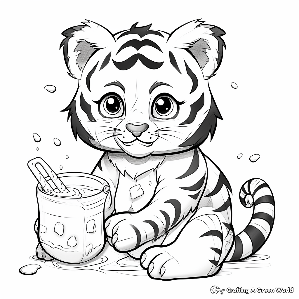 Wild Tiger Drinking Boba Coloring Pages 2