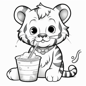 Wild Tiger Drinking Boba Coloring Pages 3