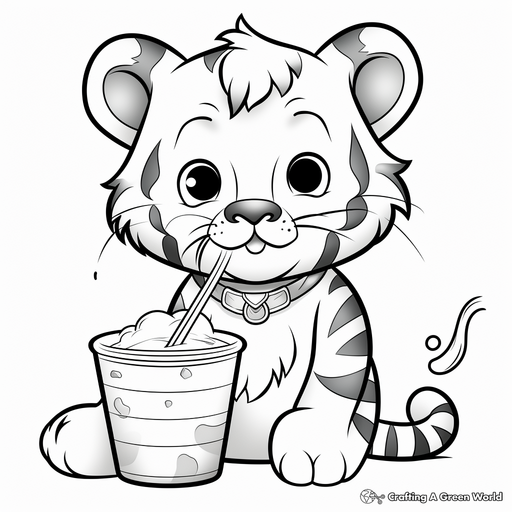 Wild Tiger Drinking Boba Coloring Pages 3