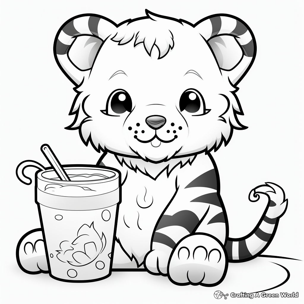 Wild Tiger Drinking Boba Coloring Pages 4
