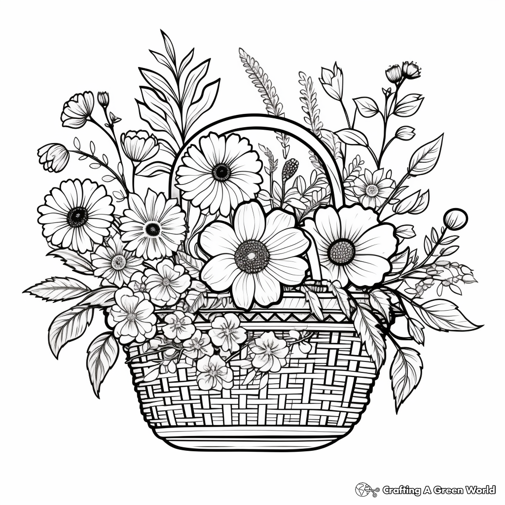 Wildflower Basket Coloring Pages for Nature Lovers 1